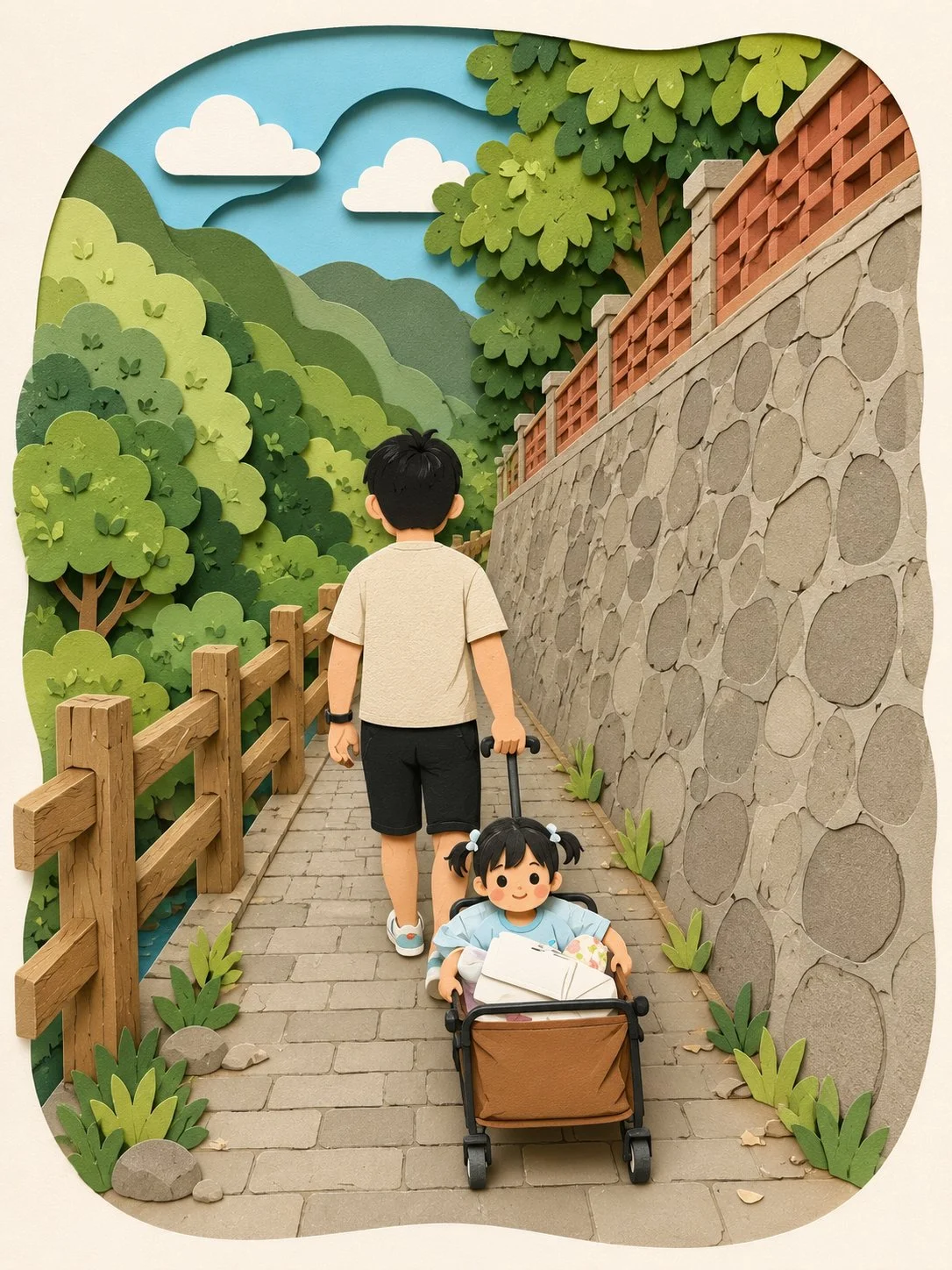 手工剪纸插画