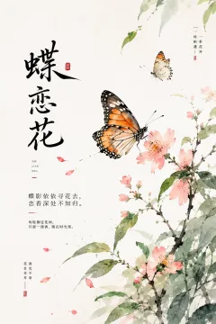蝶恋花 东方水彩自然动物海报