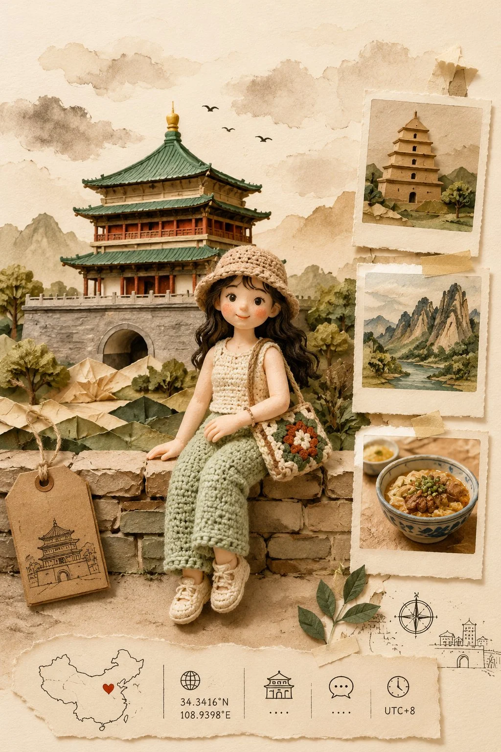 手工立体模型风格目的地旅行海报